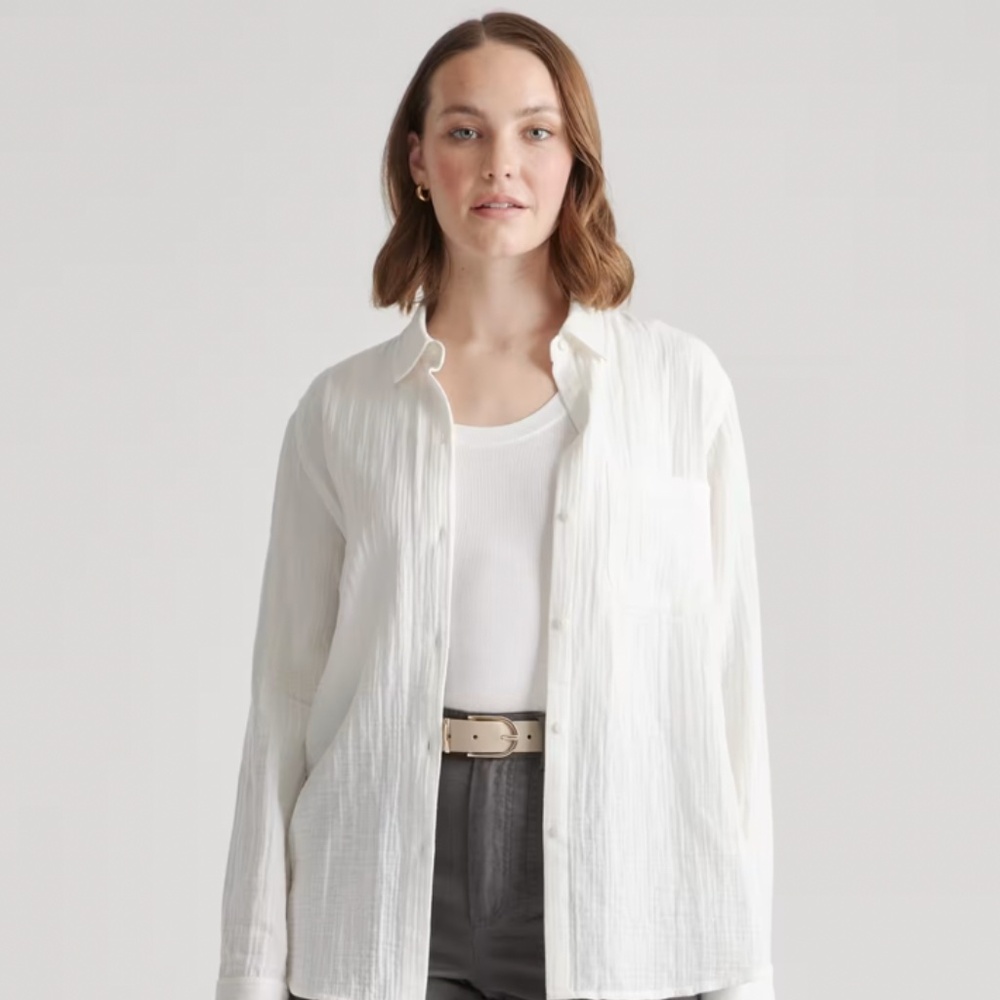 Quince 100% Organic Cotton Gauze Long Sleeve Shirt Size S
